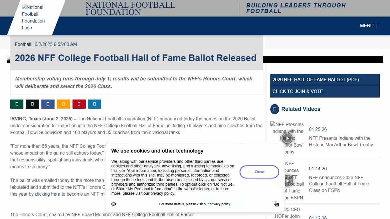 2026 NFF College Football Hall of Fame Ballot Released - National Football Foundation